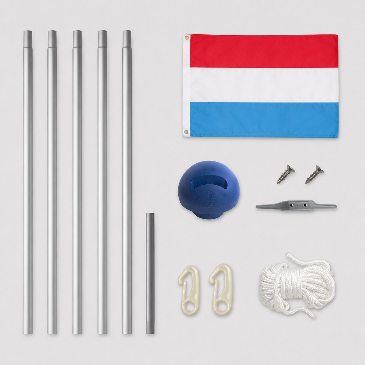 Aluminium Fahnenmast 6,5 m mit Luxemburgflagge  inkl. Bodenhülse, Seilzug und Zubehör