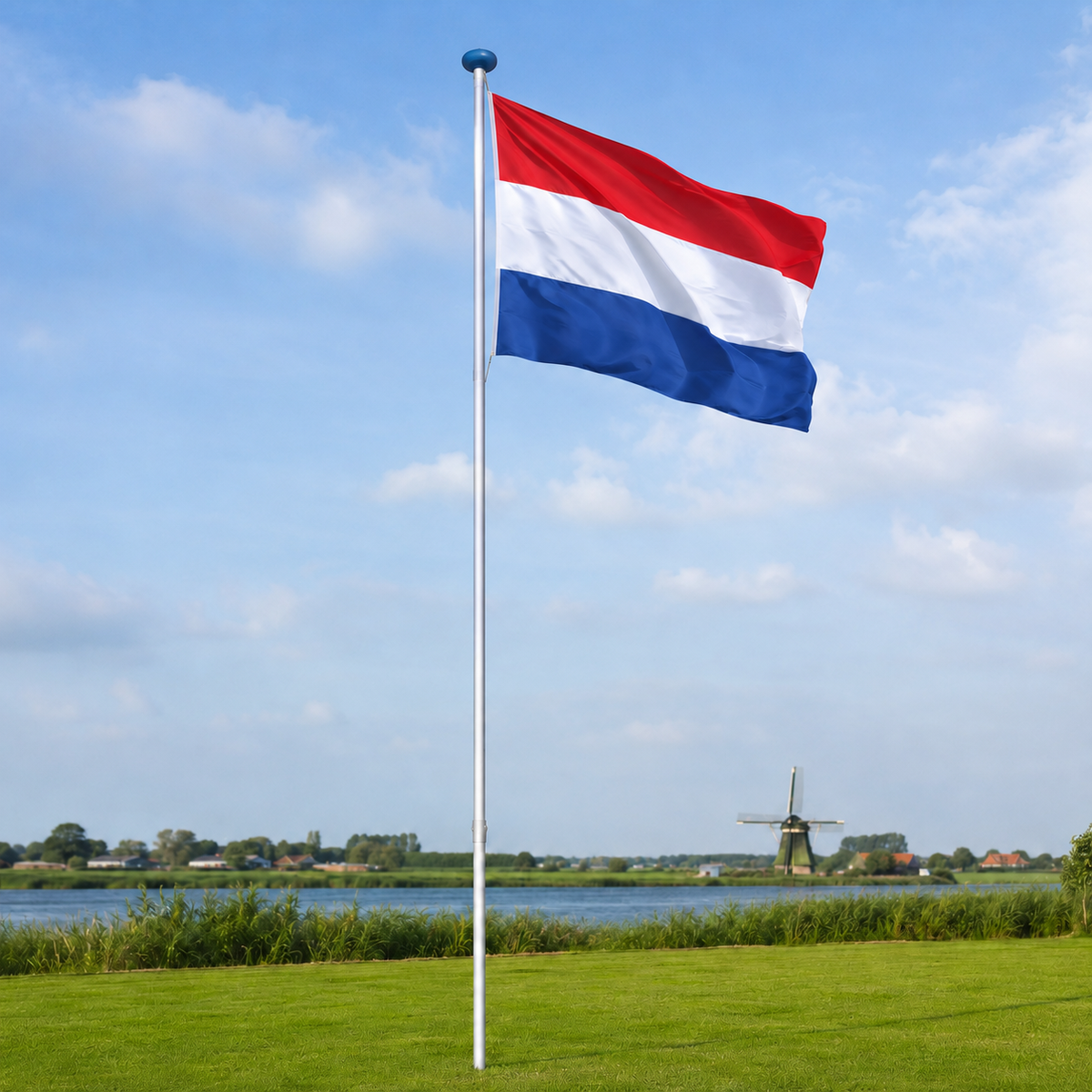 Aluminium Fahnenmast 6,5 m mit Niederlandeflagge inkl. Bodenhülse, Seilzug und Zubehör