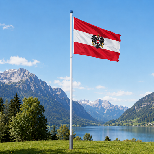 Aluminium Fahnenmast 6,5 m mit Österreich Adlerflagge inkl. Bodenhülse, Seilzug und Zubehör