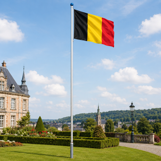 Aluminium Fahnenmast 6,5 m mit Belgienflagge inkl. Bodenhülse, Seilzug und Zubehör