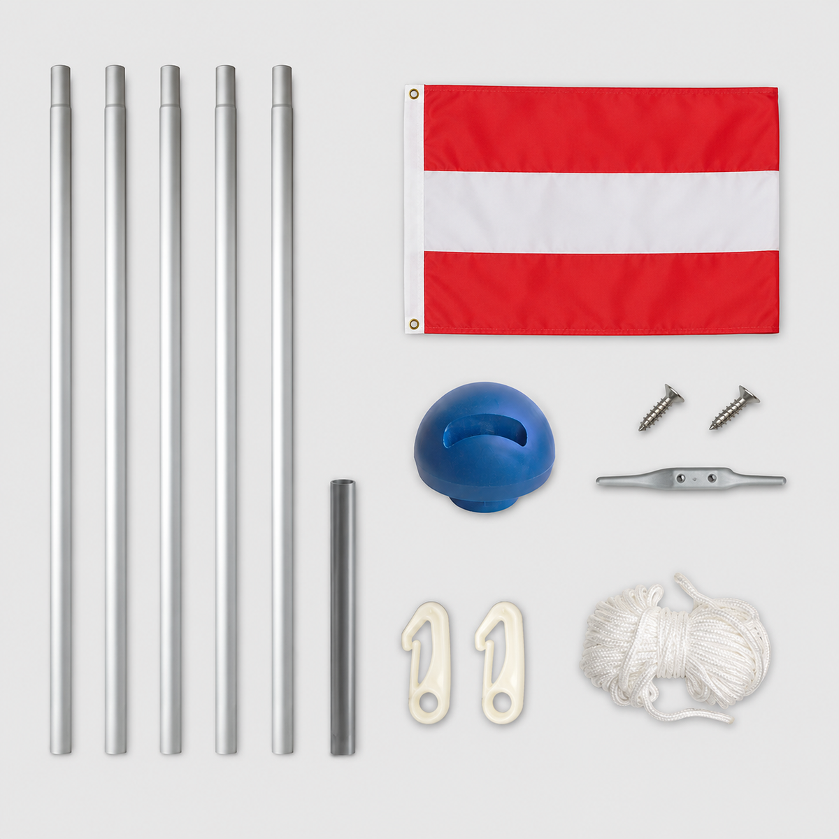 Aluminium Fahnenmast 6,5 m mit Österreichflagge inkl. Bodenhülse, Seilzug und Zubehör