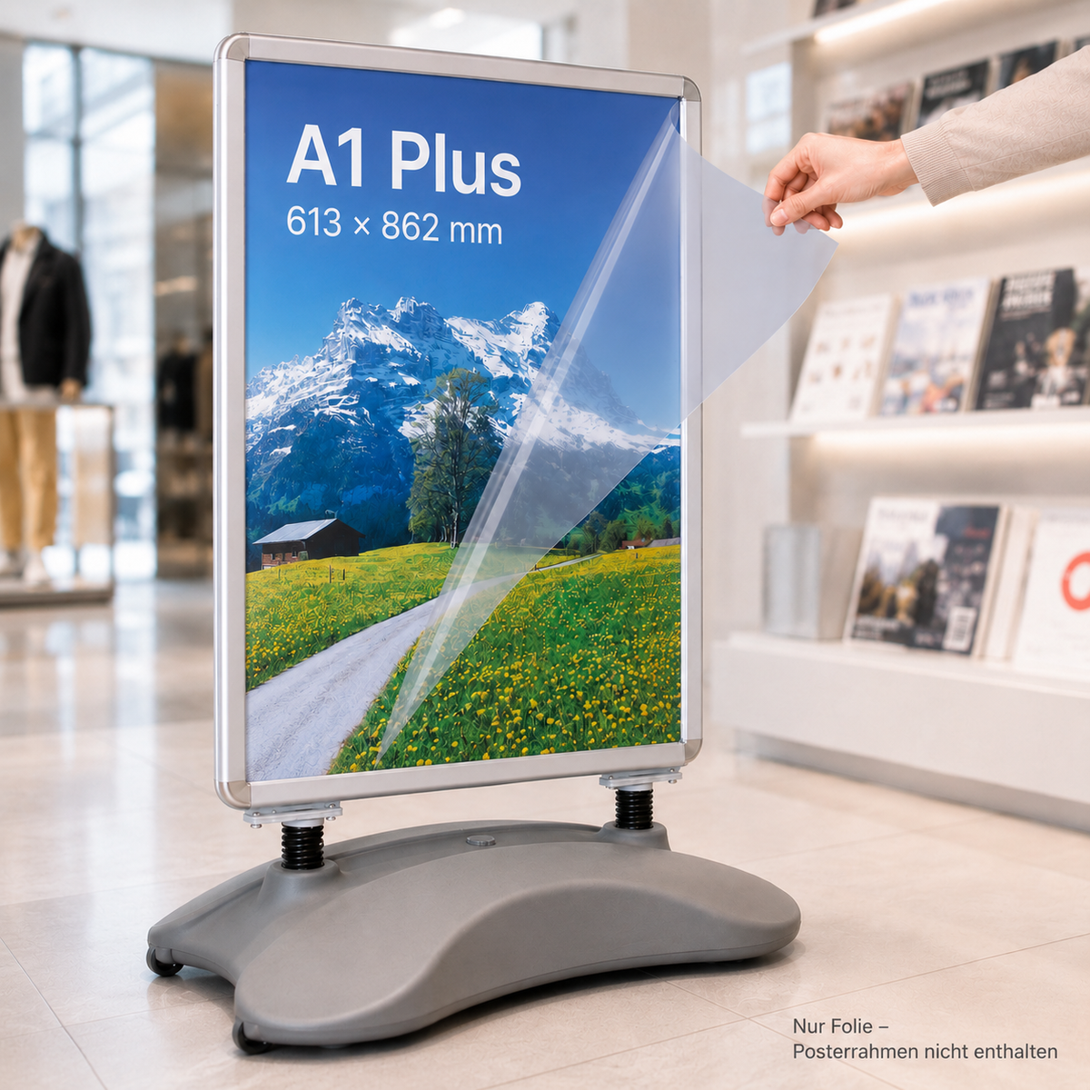 A1 Plus Ersatzfolie für Posterrahmen und Kundenstopper, 613 × 862 mm – 0,4 mm Kunststoff, UV-beständig