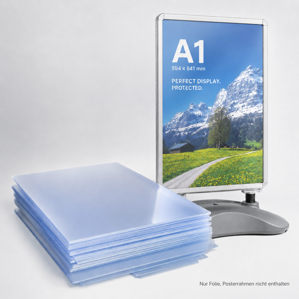 A1 Ersatzfolie für Posterrahmen, 594 × 841 mm – 0,4 mm Kunststoff, UV-beständig