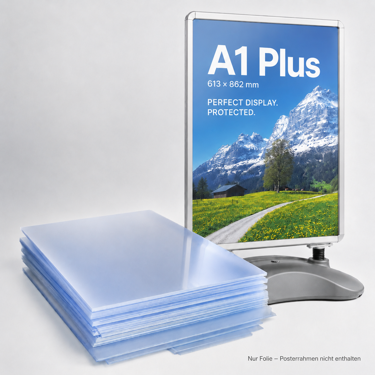A1 Plus Ersatzfolie für Posterrahmen und Kundenstopper, 613 × 862 mm – 0,4 mm Kunststoff, UV-beständig