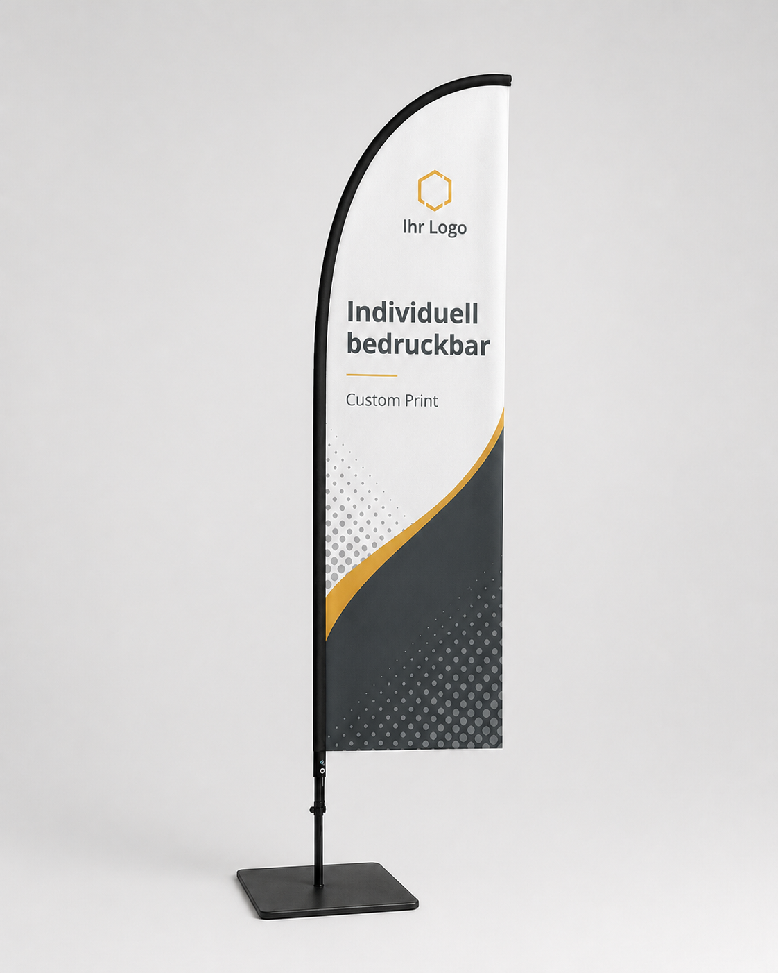 Beachflag Federform 300cm – individuell bedruckbar, ideal für Messe & Innenbereich