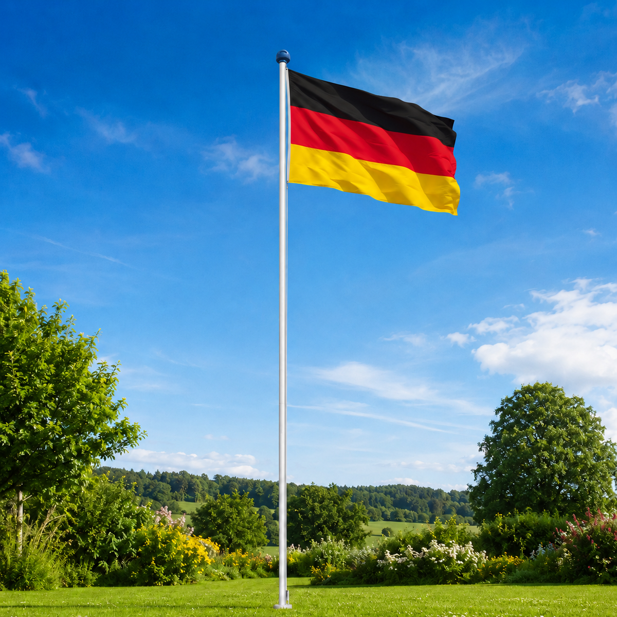 Aluminium Fahnenmast 6,5 m mit Deutschlandflagge inkl. Bodenhülse, Seilzug und Zubehör