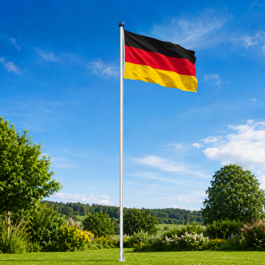 Aluminium Fahnenmast 6,5 m mit Deutschlandflagge inkl. Bodenhülse, Seilzug und Zubehör