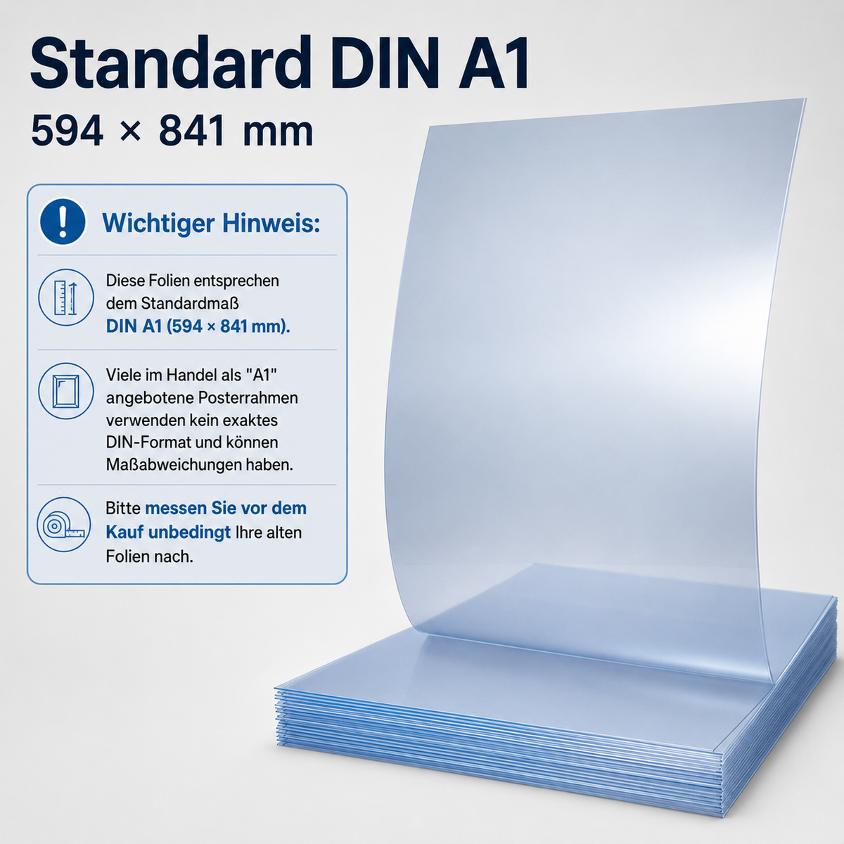 A1 Ersatzfolie für Posterrahmen, 594 × 841 mm – 0,4 mm Kunststoff, UV-beständig