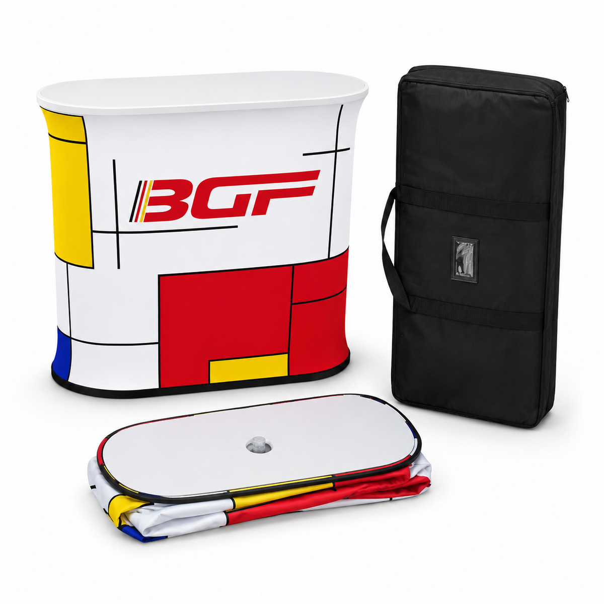 Aufblasbare Messetheke mit Tischplatte und Transport-Rucksack