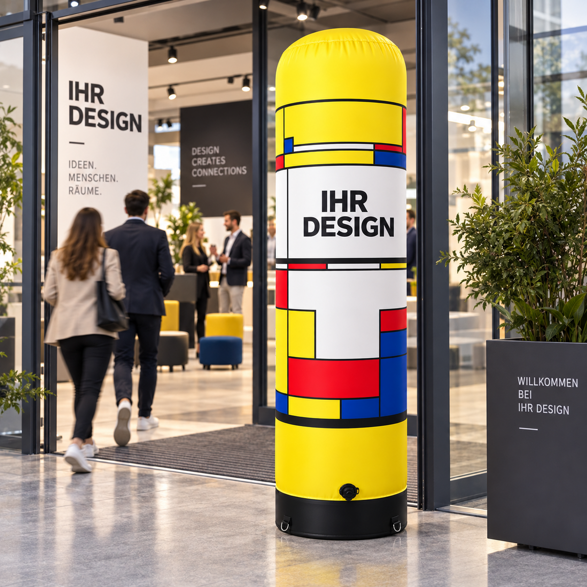 Aufblasbare Werbesäule Ø 45 x H 200 cm im Eingangsbereich