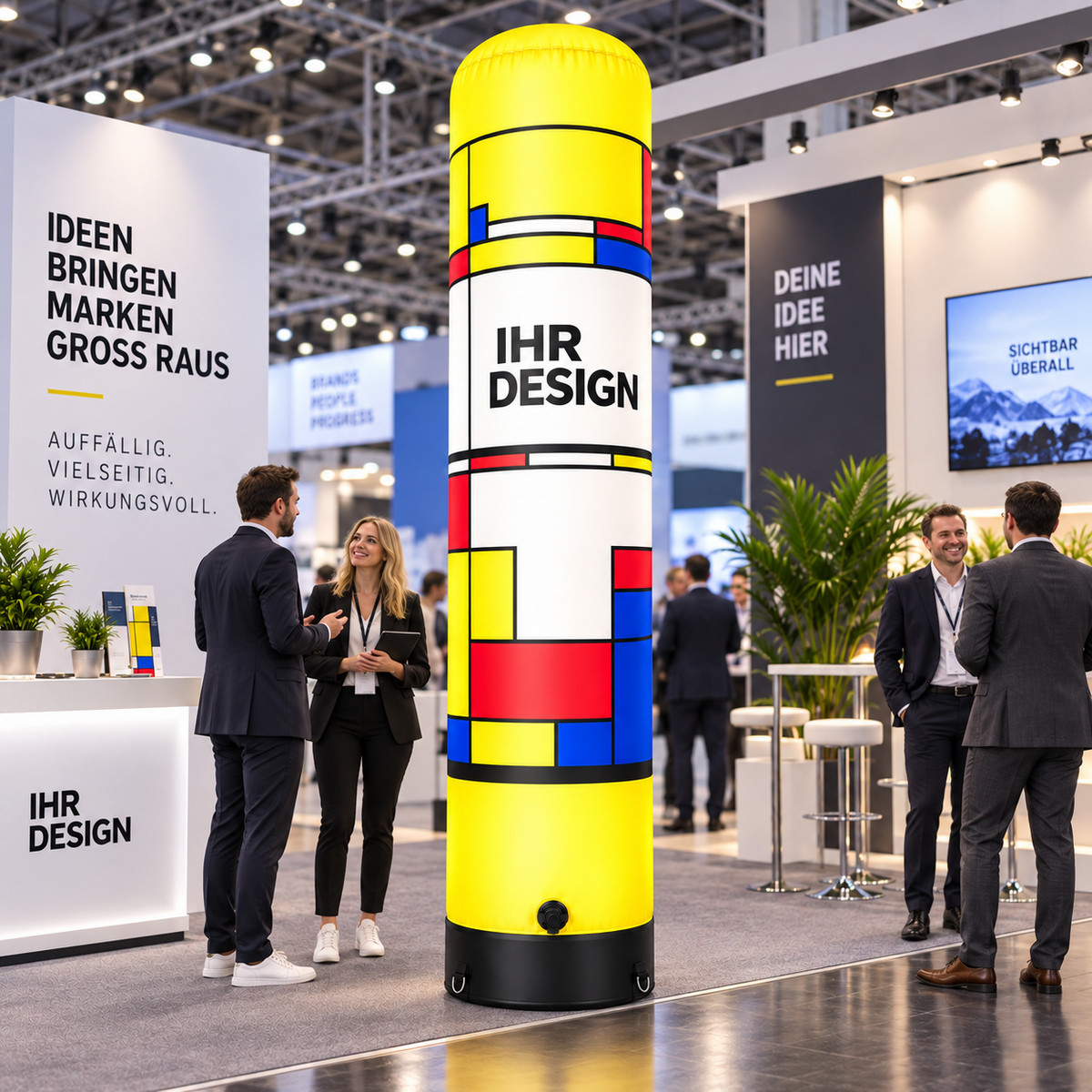 Aufblasbare Werbesäule Ø 60 x H 300 cm auf einer Messe