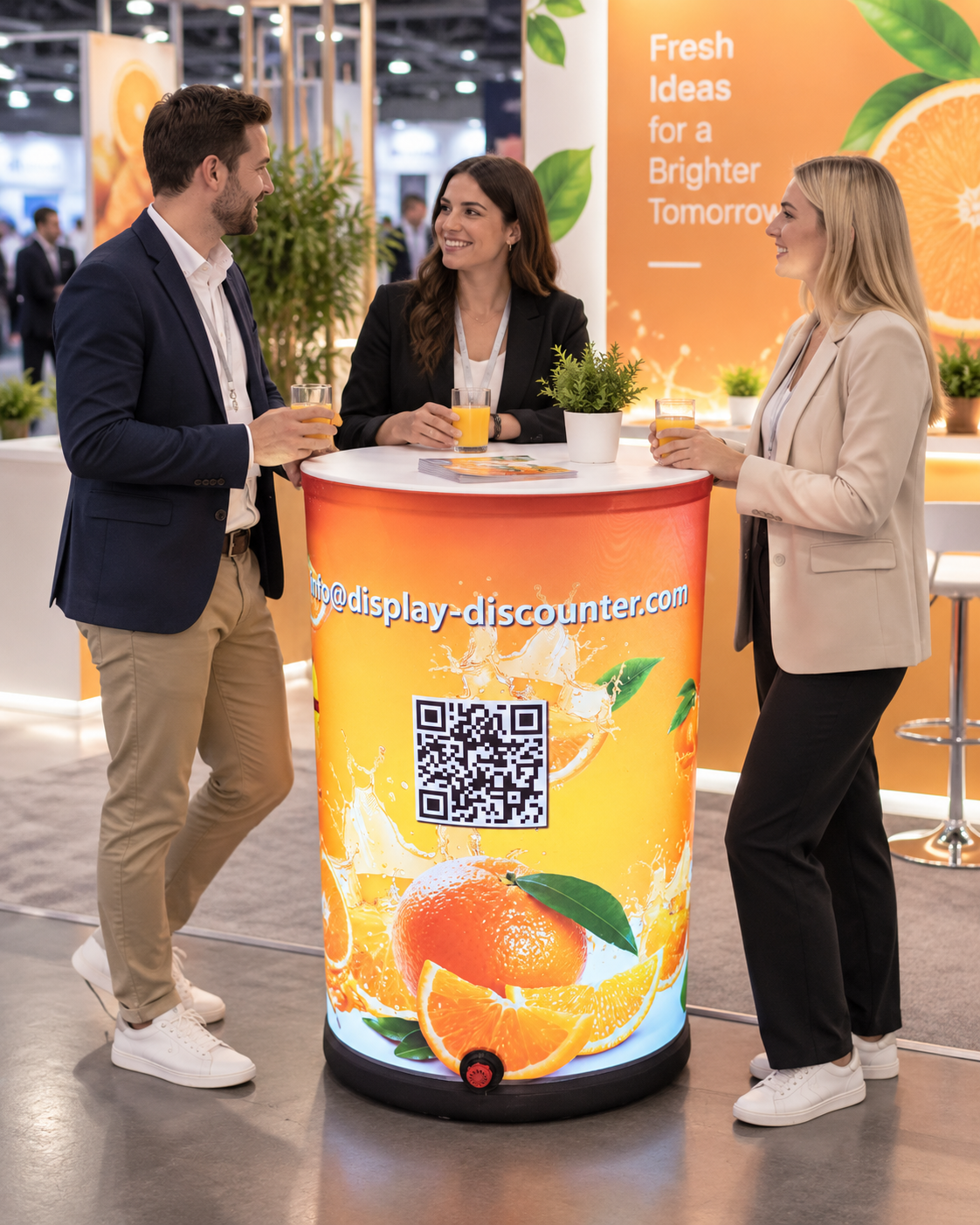Aufblasbarer Stehtisch Ø 65 x H 100 cm auf einer Messe