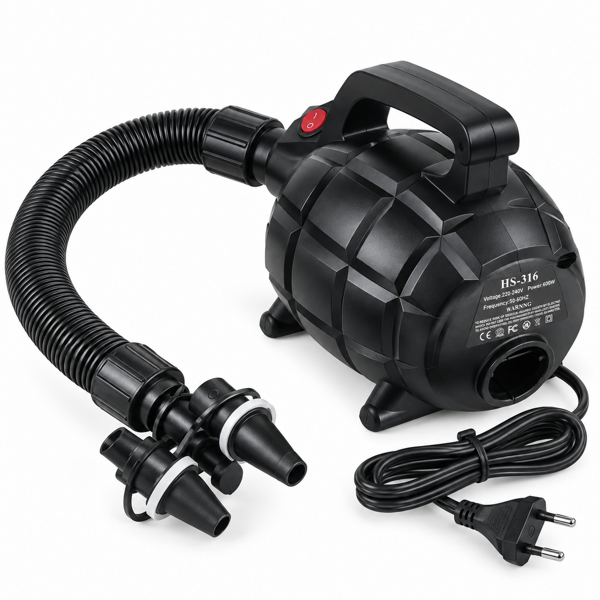 Elektrische Luftpumpe 600 W mit Schlauch und Düsenadaptern