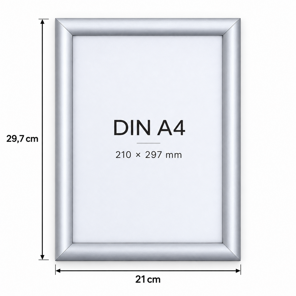 DIN A4 Klapprahmen Aluminium Silber Maße 210 x 297 mm